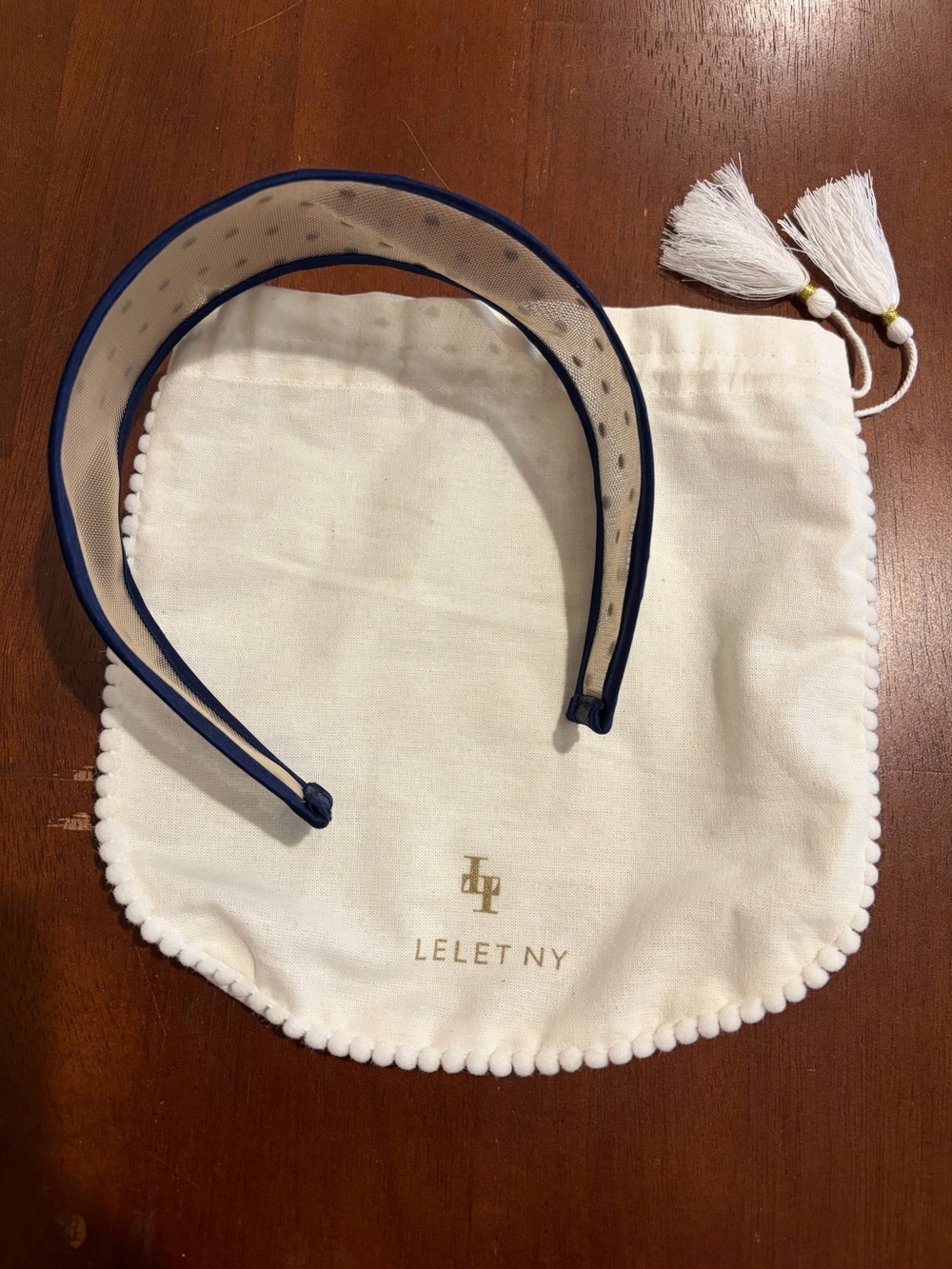 Giselle Shear Navy Polka Dot Headband